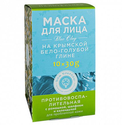 Маска "Противовоспалительная", на основе крымской бело-голубой глины, для проблемной кожи Мануфактура Дом природы, 300 г