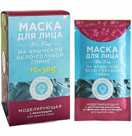 Маска "Моделирующая", на основе крымской бело-голубой глины, для зрелой кожи Мануфактура Дом природы, 300 г